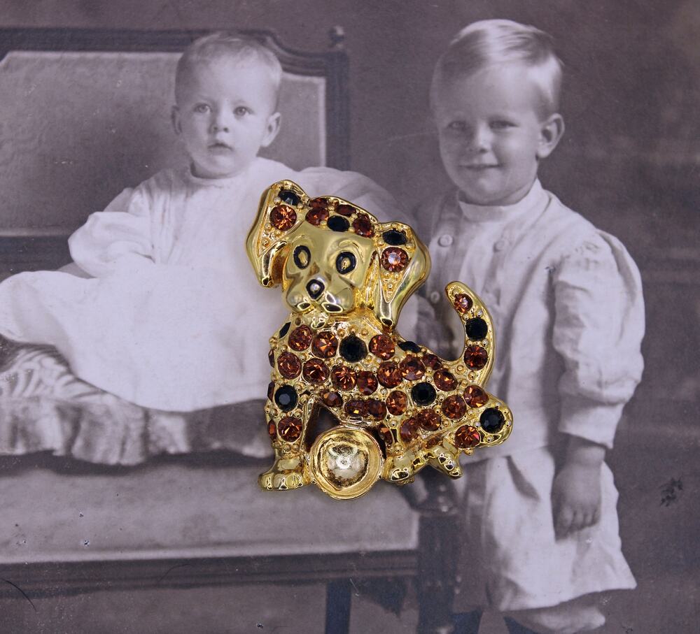 Gold-tone Rhinestone Dog Brooch